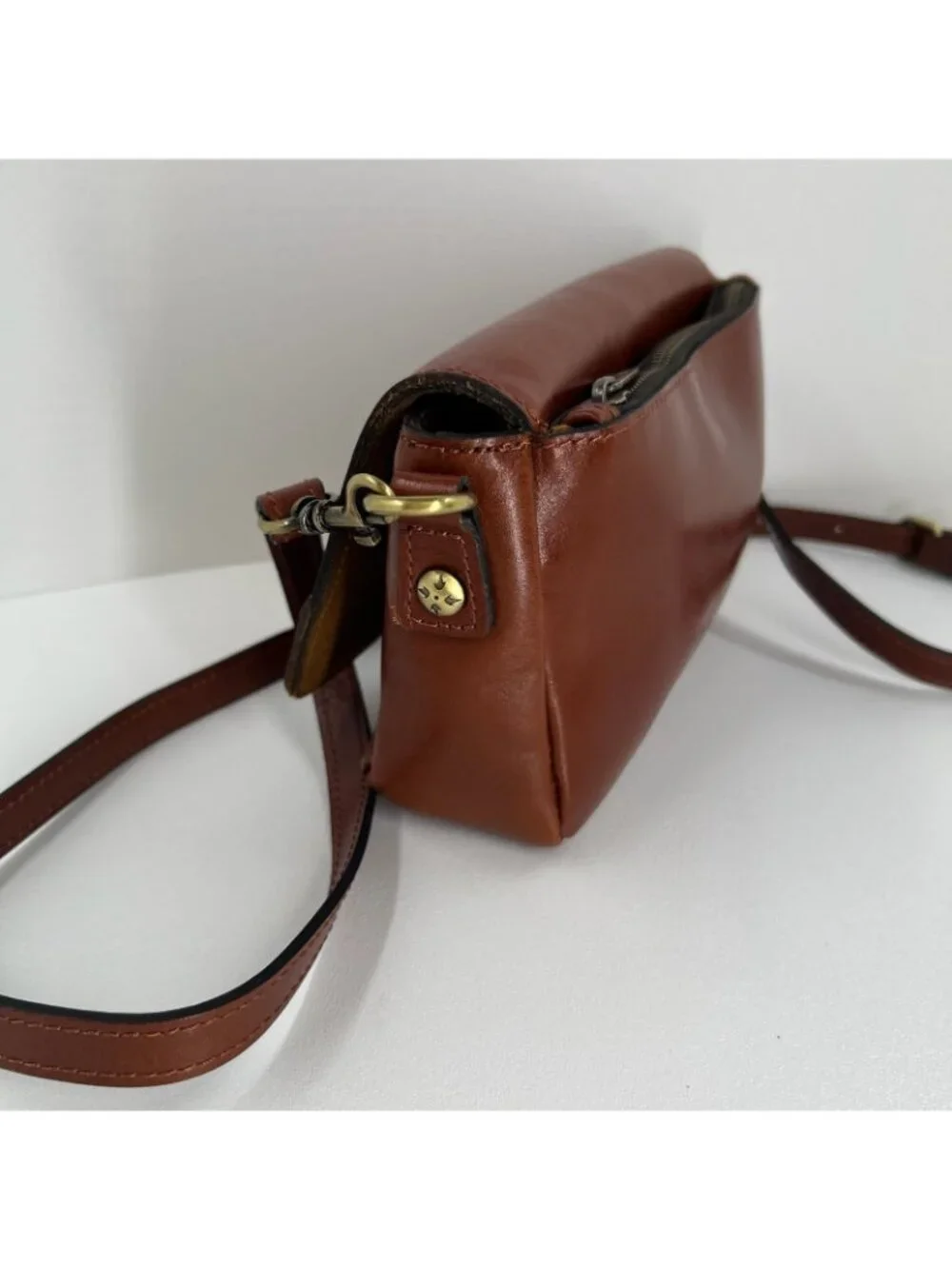 Patricia Nash Lille Studded Leather Crossbody Bag Filigree Tooled Floral Brown - Picture 4 of 13